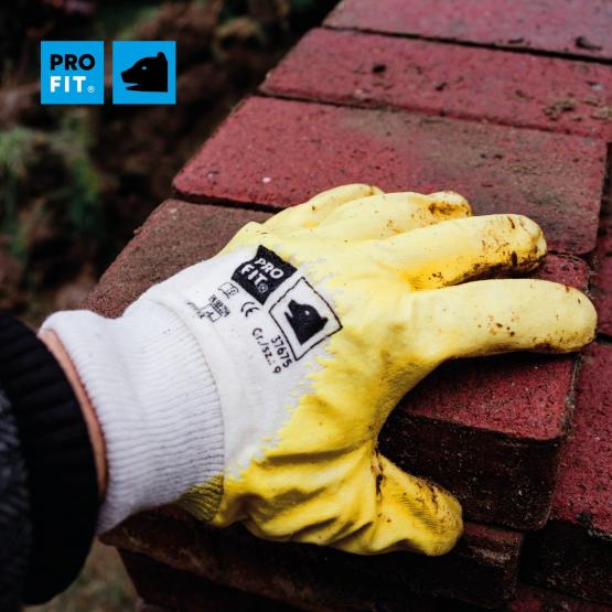 12 Paar Nitril Handschuhe, "Mega lite", gelb, 3/4 getaucht, Strickbund