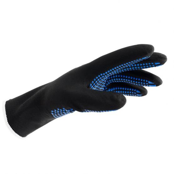 12 Paar Nitril Handschuhe, "Air", schwarz/blau, vollgetaucht, Noppen