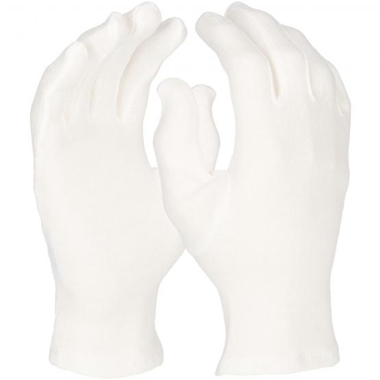 12 Paar Baumwoll-Trikot-Handschuh, reinweiß, Schichtel, schwere Qualität, gesäumt